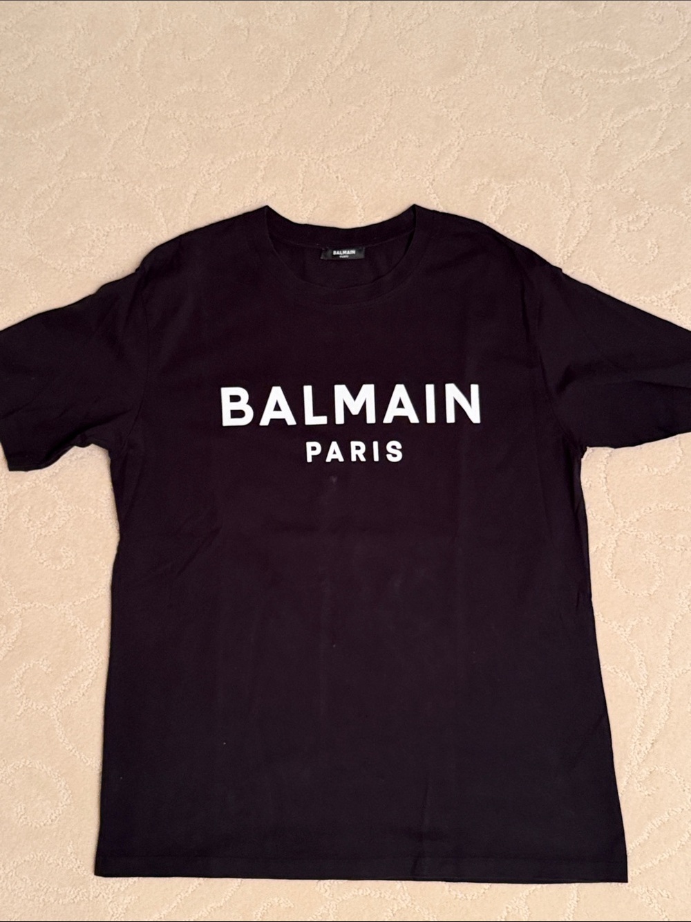 Balmain Men's Black white Logo T-Shirt. Used